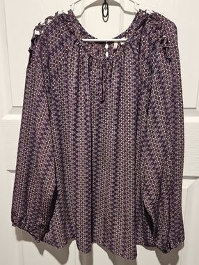 Cato Purple Printed Long-Sleeve Blouse